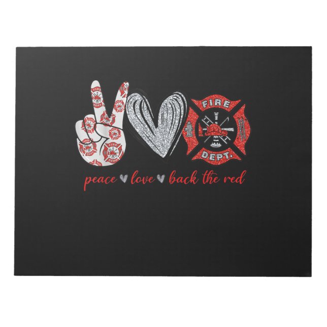 Bloc-note Peace Love Back Red | Funny Firefighter Lover cade (Devant)
