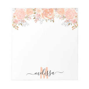 Bloc-note Peach Aquarelle Florale Monogramme