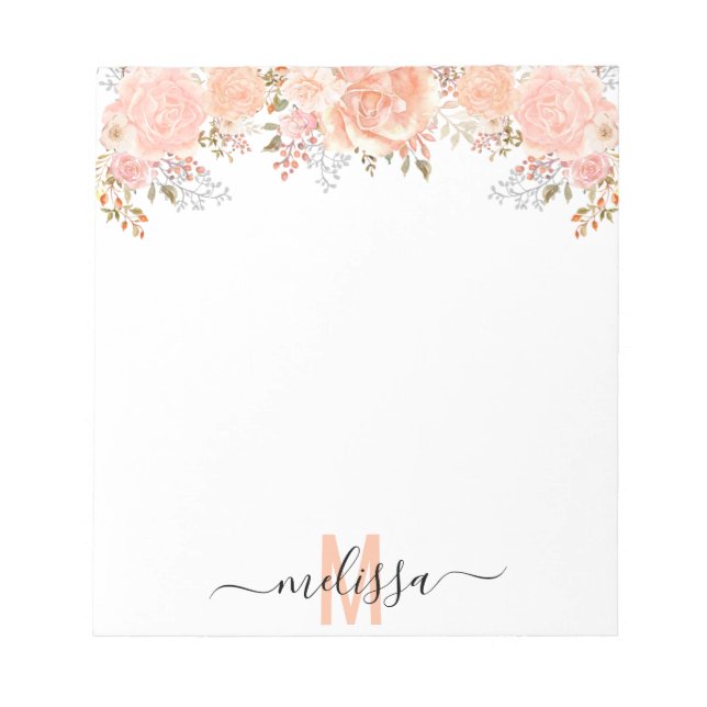 Bloc-note Peach Aquarelle Florale Monogramme (Devant)