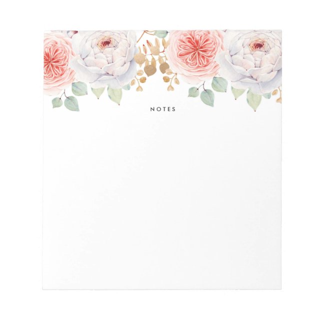 Bloc-note Peach Peonies d'aquarelle Feuilles d'or (Devant)