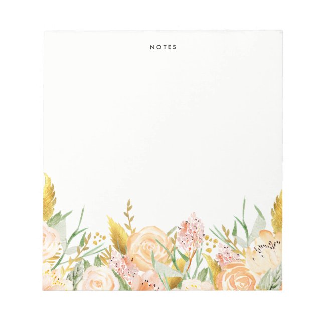 Bloc-note Peach Watercolor Flowers with Gold Foil Foliage (Devant)