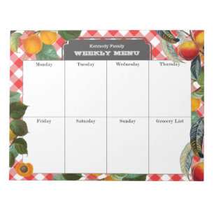 Bloc-note Peach Weekly Menu Meal Planner En vichy