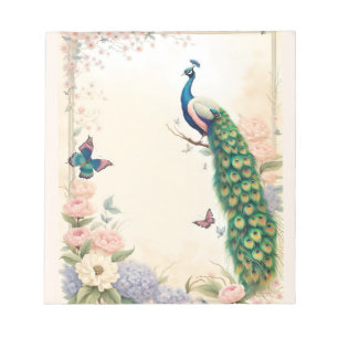 Bloc-note Peacock bleu dans Pastel Flower Garden II