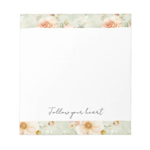 Bloc-note Pêches Romantiques Roses Florales Jolies Menthe