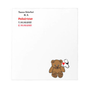 Bloc-note Pédiatre - stéthoscope en peluche et coeur