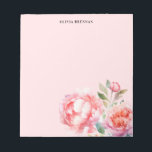 Bloc-note Peinterly Peonies Design floral raffiné<br><div class="desc">Peinterly Peonies Refined floral Blush Design avec nom</div>