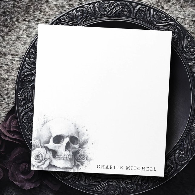 Bloc-note Peinture aquarelle de crâne avec des roses (Skull with roses watercolor painting notepad)