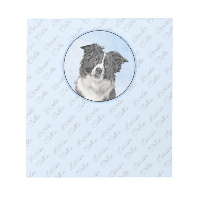 Bloc-note Peinture Collie Bordure - Joli art original chien (Devant)