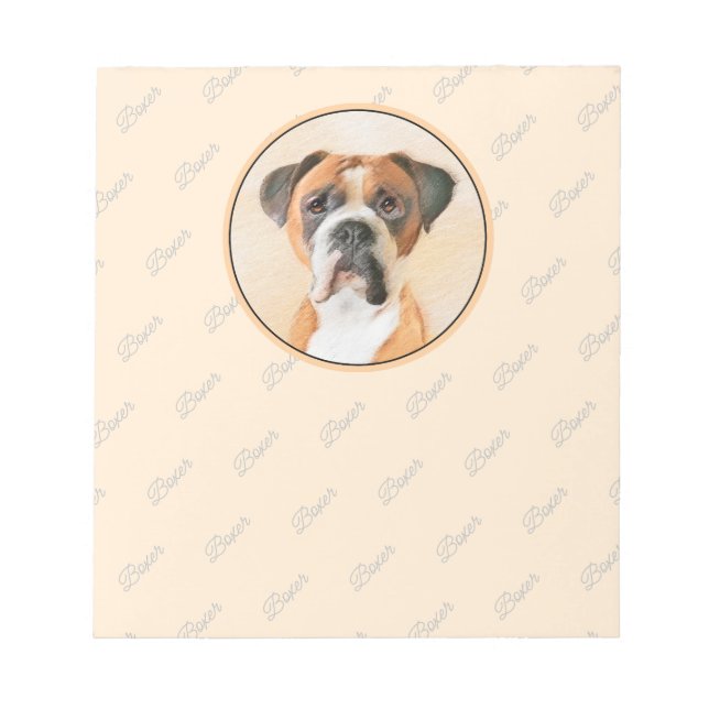 Bloc-note Peinture de chien Boxer originale non rognée Art a (Devant)