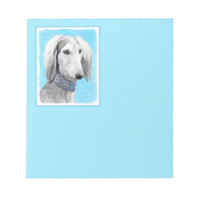 Bloc-note Peinture de Saluki (Argent) - Joli art original de (Devant)