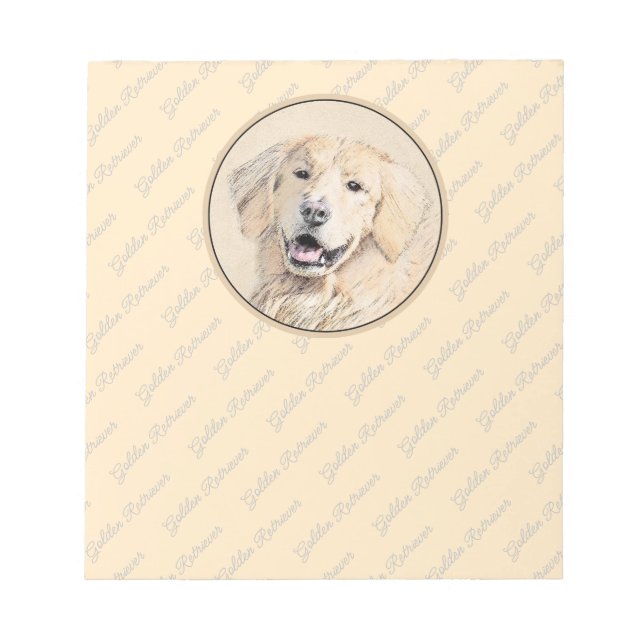 Bloc-note Peinture Golden Retriever - Joli art original chie (Devant)