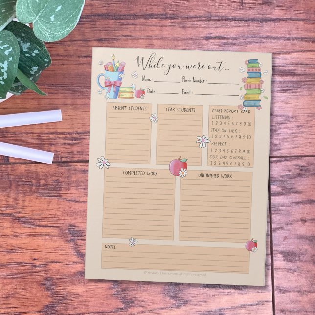 Bloc-note Pendant Que Vous Étiez Dehors Sous-Enseignants Liv (Stay informed of what happens in your classroom while your are away . )