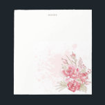 Bloc-note Peonies roses Aquarelle Splatter personnalisé Bloc<br><div class="desc">Un bloc-notes élégant et classique avec des illustrations de pennies roses avec éclaboussure aquarelle. Ce sera un accent féminin parfait pour votre bureau.</div>