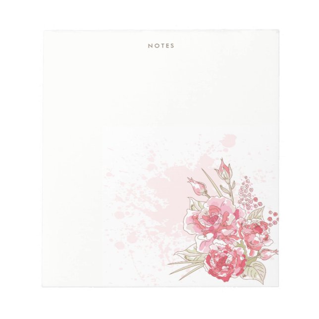 Bloc-note Peonies roses Aquarelle Splatter personnalisé Bloc (Devant)