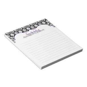 Bloc-note Personalisé Purple, Noir, Blanc Floral Damask