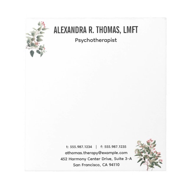 Bloc-note Personalize  Eucalyptus therapist  professional (Devant)