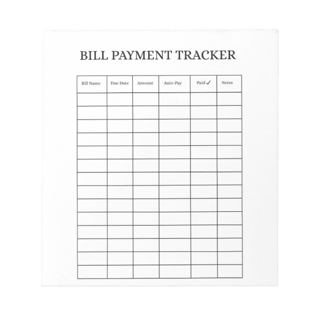 Bloc-note Personalized Bill Payment Tracker Notepad (Devant)