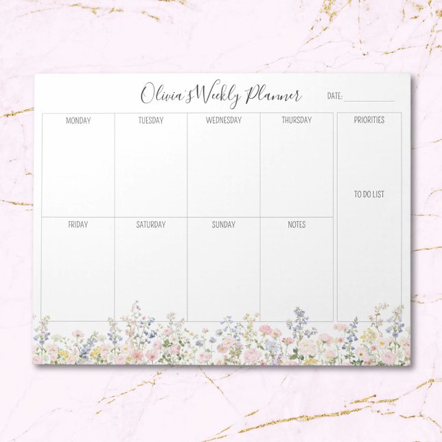 Bloc-note Personalized Colorful Flower Floral Weekly Planner (Close up)