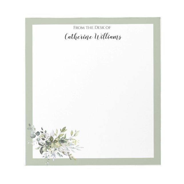 Bloc-note Personalized Green Leaves Home Office Stationery  (Devant)