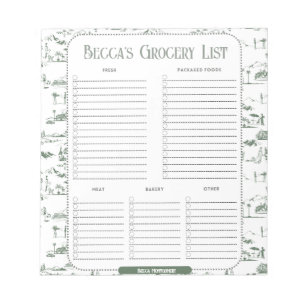 Bloc-note Personalized Green Toile Grocery List Notepad