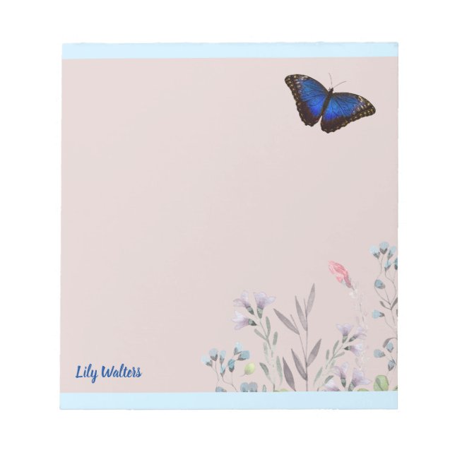 Bloc-note Personalized Name Beautiful Blue Morpho Butterfly (Devant)