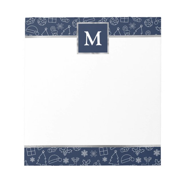 Bloc-note Personalized Navy with Silver Accents Christmas  (Devant)