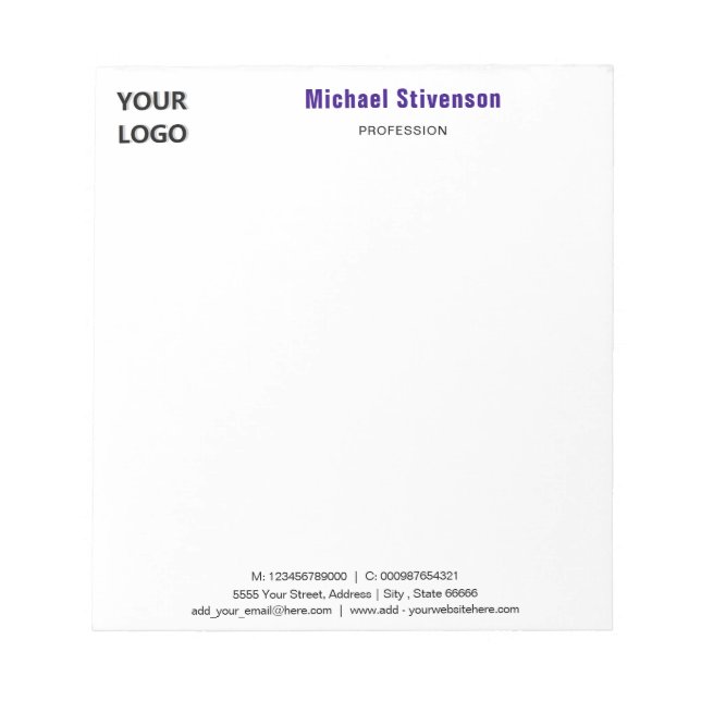 Bloc-note Personalized Stationery Branded Business Notepad (Devant)