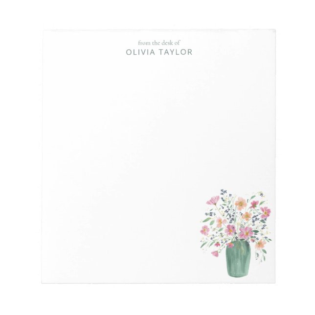 Bloc-note Personalized Stationery Name Hand-Painted Floral  (Devant)