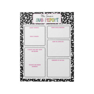 Bloc-note Personalized Substitute Teacher Report Note