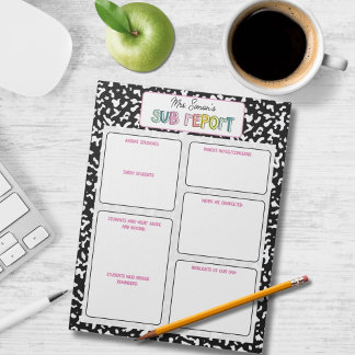 Bloc-note Personalized Substitute Teacher Report Note