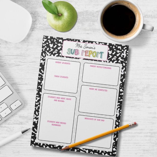 Bloc-note Personalized Substitute Teacher Report Note (Créateur téléchargé)