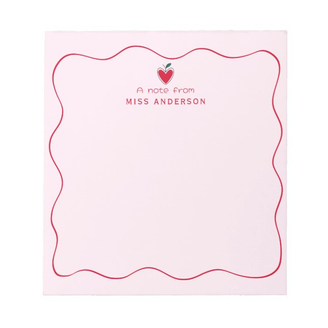 Bloc-note Personalized Teacher's Name Heart Apple Valentine (Devant)
