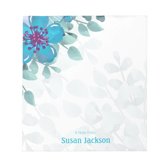 Bloc-note Personalized Turquoise Floral Notepad (Devant)