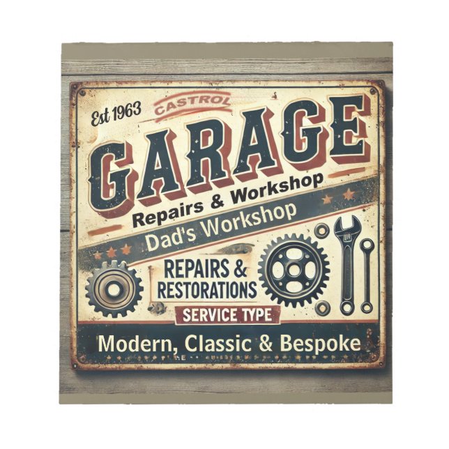Bloc-note Personalized Vintage Garage Notepad (Devant)