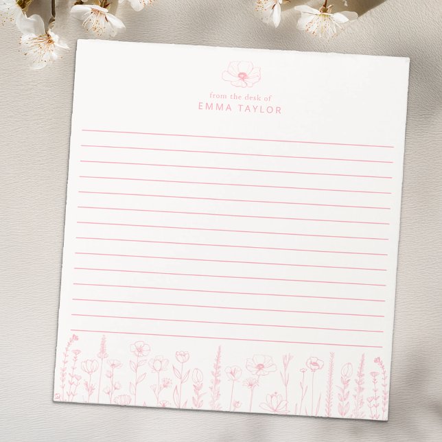 Bloc-note Personalized Wildflower Floral Desk Notepad (Pink Paper Pad)