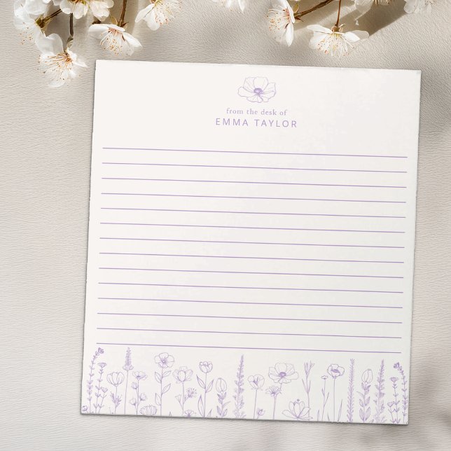 Bloc-note Personalized Wildflower Lavender Desk Notepad (Lavender Paper Pad)