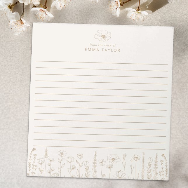 Bloc-note Personalized Wildflower Taupe Desk Notepad (Taupe Paper Pad
)