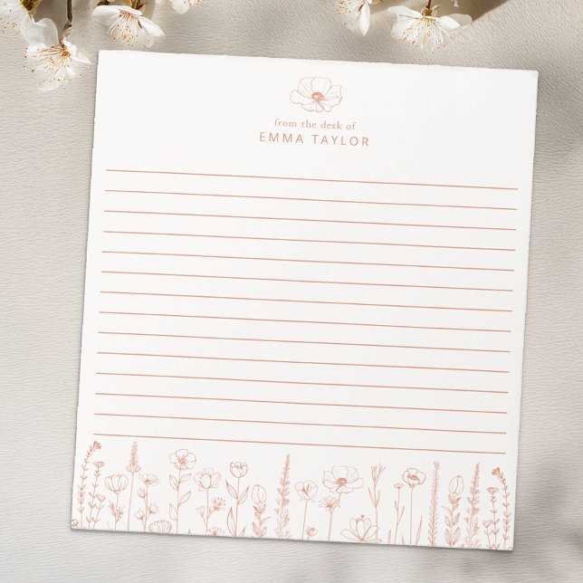 Bloc-note Personalized Wildflower Terracotta Desk Notepad (Terracotta Floral Paper Pad)