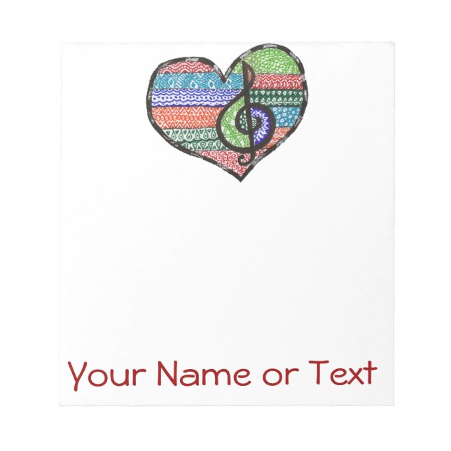 Bloc-note Personnalisable Music Heart Treble Clef Doodle (Devant)