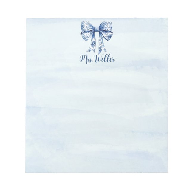 Bloc-note Personnalisé Blue Coquette Bow New Teacher (Devant)