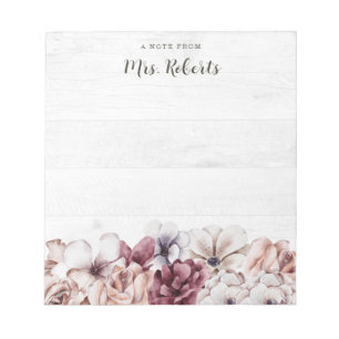 Bloc-note Personnalisé Boho Rustique Floral Enseignant