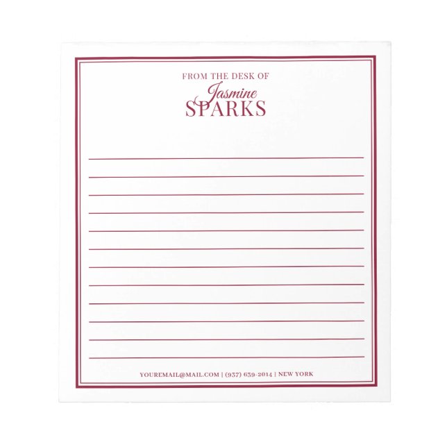 Bloc-note Personnalisé Moderne à partir du bureau du nom Lin (Devant)