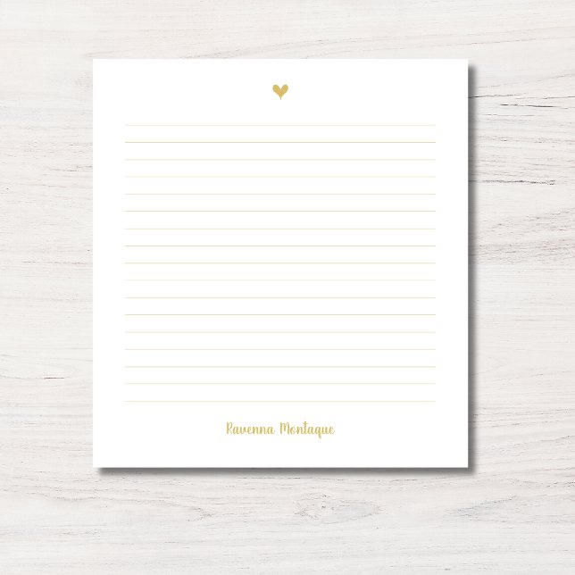Bloc-note Petit cœur en or nom manuscrit ligné (Créateur téléchargé)