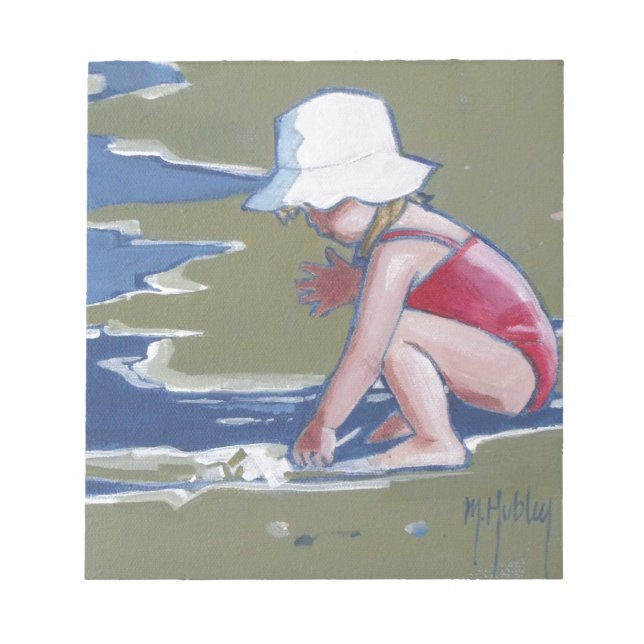 Bloc-note Petite fille avec casquette sur la plage avec vagu (Devant)