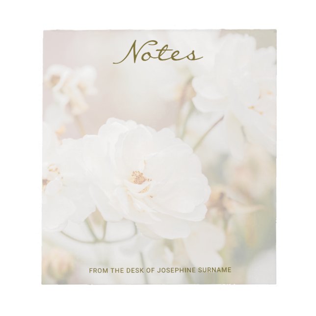 Bloc-note Photo de fleur de rose blanche avec titre et nom p (Devant)