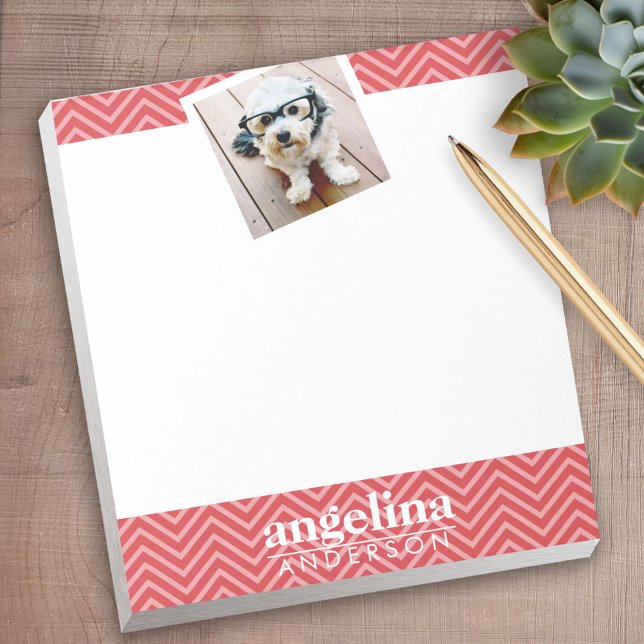 Bloc-note Photo de Red Chevron Motif Nom personnalisé (Personalized Notepad - a fun gift or useful promotional product)