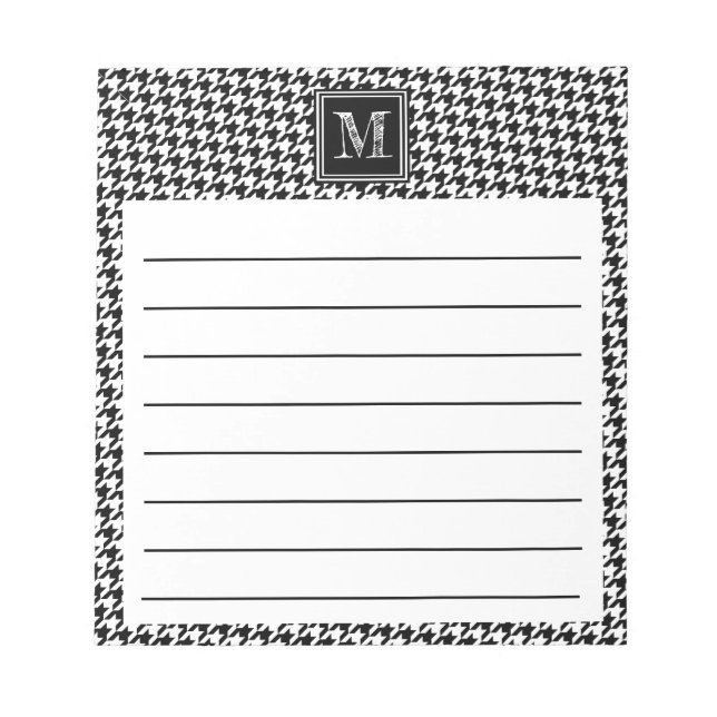 Bloc-note Pied de fond blanc noir classique | Monogramme mod (Devant)