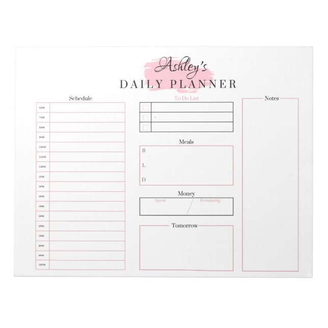 Bloc-note Pink Daily Planner Notepad | Pink Schedule (Devant)