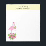 Bloc-note Pink Flamingo in Santa Hat Whimsical Christmas<br><div class="desc">A notepad with a tropical themed Christmas flamingo wearing a pink santa hat. Underneath its feet is a candy cane bouquet with pretty tropical flowers and pink berries. A sprig of holly on its chest.</div>