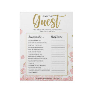 Bloc-note Pink Floral Trouvez le jeu de Fête des mariées inv